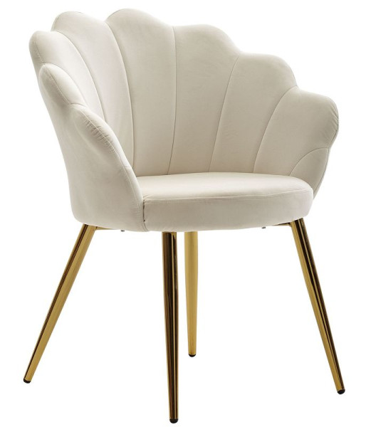 Wohnling eetkamerstoel tulp fluweel wit gestoffeerd, keukenstoel met goudkleurige poten, schelpstoel Scandinavisch design, WL6.438