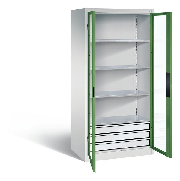 C+P gereedschapskast Acurado, H1950xW930xD600mm, kleur: lichtgrijs / reseda groen, verzonken handgreep, 8922-5532 S10007