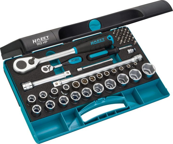 Hazet dopsleutelset, hol vierkant 6,3 mm, hol vierkant 12,5 mm, buitenzeskant trekprofiel, Pozidriv profiel PZ, Phillips profiel PH, 953HP