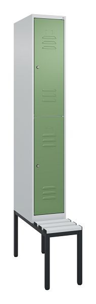 C+P dubbeldekskast Classic PLUS, 2120x300x815mm, 7035/6011, cilindersloten, met zitbank eronder, 0803507-10 S10021