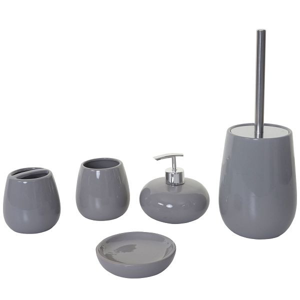 Mendler 5-delige badkamerset HWC-C72, toiletset, badkamerset, badkameraccessoires, keramiek, grijs, 61683