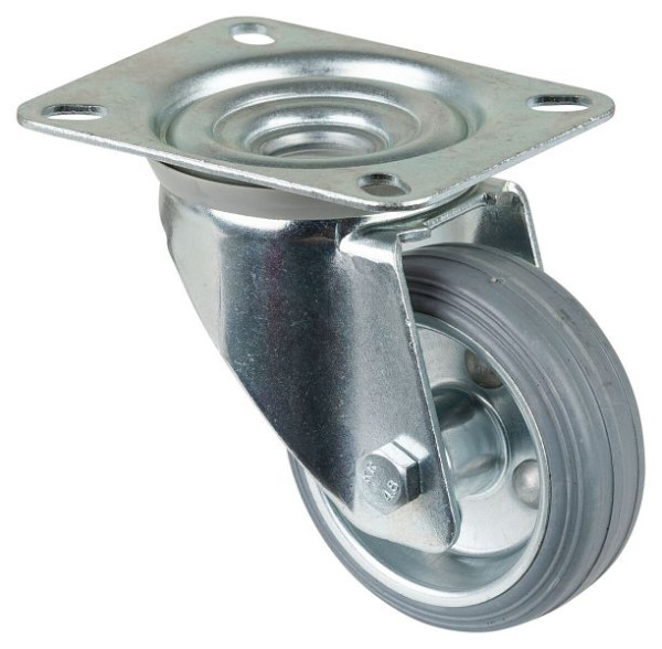 BS-rollen transportrol, wielbreedte 26 mm, wiel-Ø 80 mm, draagvermogen 50 kg, grijs rubber, rollager, plaat, VE 4 stuks, L400.B56.080