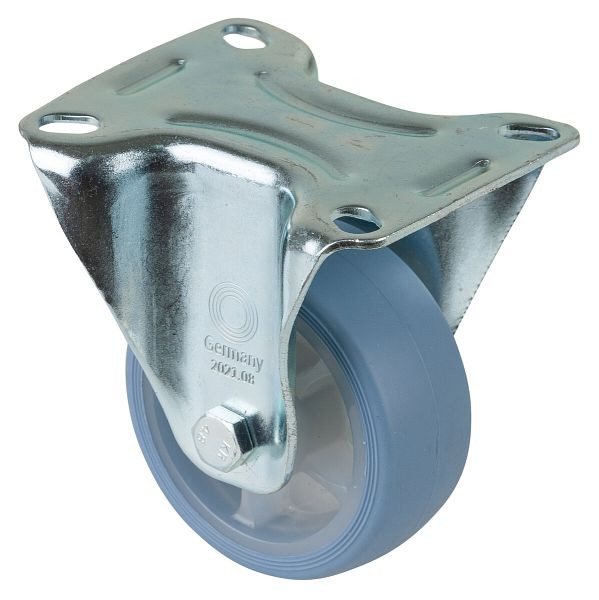 BS rollen transportrol vaste rol, thermoplastisch rubber wiel, lichtblauwe band, rollager, plaat, diameter: 80 mm, VE = 4 stuks, L410.B44.081.05