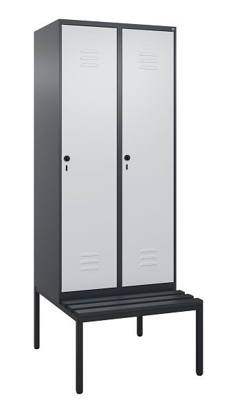C+P luierkastje Classic PLUS, met bank eronder, 2 vakken, 2120x800x815mm, 7016/7035, draaibare sluiting, 0800507-22 S10043