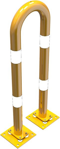 Schake-stootbeschermbeugel elastisch, kantelbare stalen buis Ø 76 mm geel/zwart, totale breedte: 400 mm, hoogte boven de grond: 1150 mm, 477_07NPBG