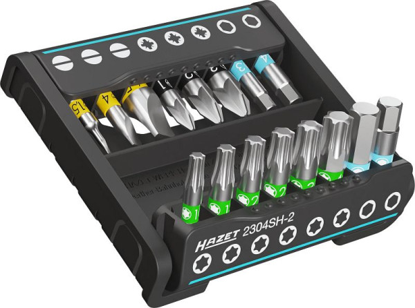 Hazet SmartHolder met 16 bits, kort, zeskant 6,3 (1/4 inch), sleufprofiel, Pozidriv profiel PZ, binnen TORX® profiel, aantal gereedschappen: 16, 2304SH-2