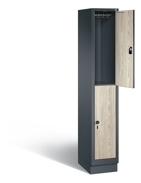 C+P locker 2-laags Evolo, H1800xB320xD500mm, kleur: antracietgrijs / decor Sen ash, 48320-10 S10114
