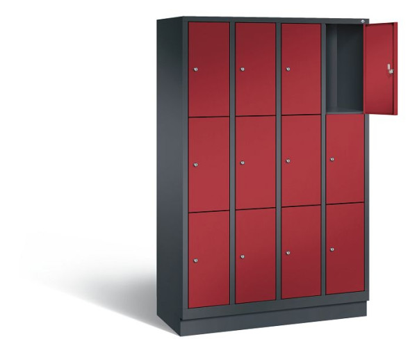 C+P lockerkast Evolo, H1800xW1190xD500mm, kleur: zwartgrijs/robijnrood, 48020-403 S10008