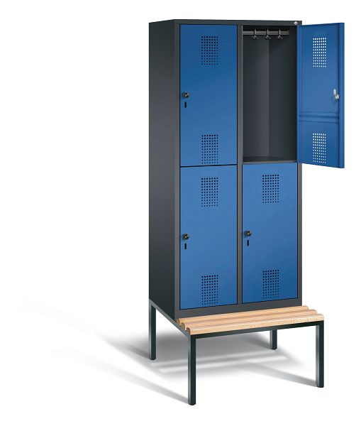 C+P locker dubbeldekker Evolo, H2090xW810xD815mm, kleur: zwartgrijs / gentiaanblauw, 48350-22 S10013