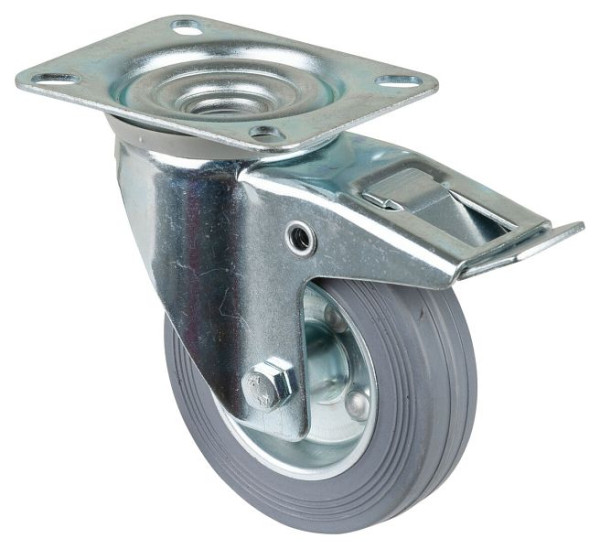 BS rollen transportrol met rem, breedte 30 mm, Ø100 mm, tot 70 kg, grijs rubberen loopvlak, rollager, plaat, VE = 2 stuks, L420.B56.100
