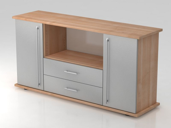 Hammerbacher dressoir 2 deuren, 2 lades, relinggreep walnoot/zilver, 166,1x44,8x84 cm (BxDxH), VSBTS/N/S/RE