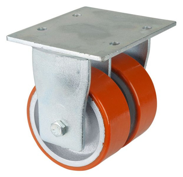 BS Rollen zwaarlast dubbel wiel, bokwiel, breedte 2x50 mm, Ø125 mm, tot 1100 kg, loopvlak polyurethaan gegoten 95 Shore A, gegoten, kogellager, S110.C10.125