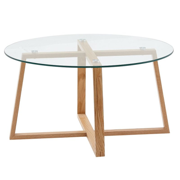 Wohnling salontafel 78x78x41 cm salontafel massief eikenhout / glas rond, design woonkamertafel modern, houten tafel kamertafel groot, WL6.495