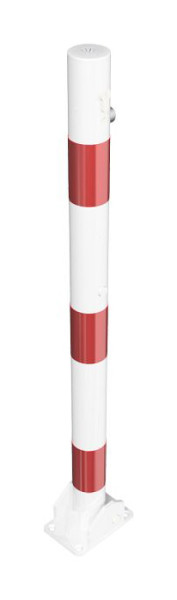 Schake afzetpaal stalen buis Ø 60 x 2,5 mm, opklapbaar met profielcilinderslot, voor plugbevestiging met voetplaat, wit gecoat, 460UZB