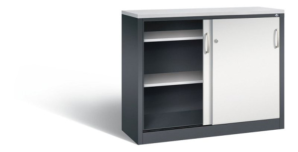 C+P dressoir met schuifdeuren Acurado, H1000xB1200xD400mm, kleur: zwartgrijs/lichtgrijs, beugelgreep, 2046-00 S10245
