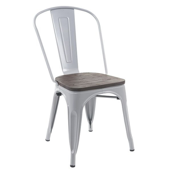 Mendler stoel HWC-A73 incl. houten zitting, bistrostoel, stapelbare stoel, metaal industrieel design, stapelbaar, grijs, 74895