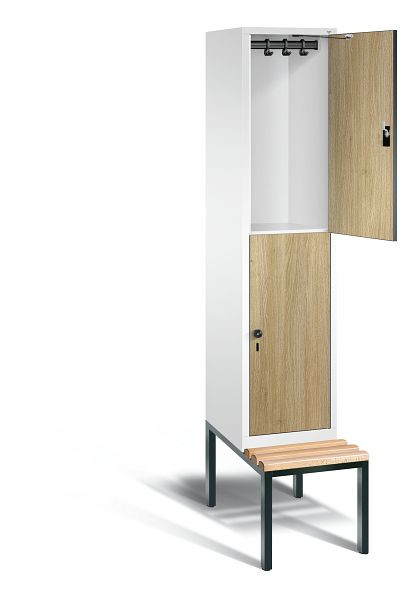 C+P locker 2-laags Evolo, H2090xB420xD815mm, kleur: verkeerswit / decor eiken Sereno, 48350-12 S10080