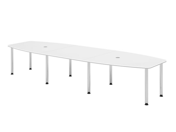 Hammerbacher vergadertafel KT40C, 400 x 130 cm, blad: wit, 25 mm dik, 2 mm duorand, 8-poots frame verchroomd, werkhoogte 72-74 cm, VKT40C/W/C