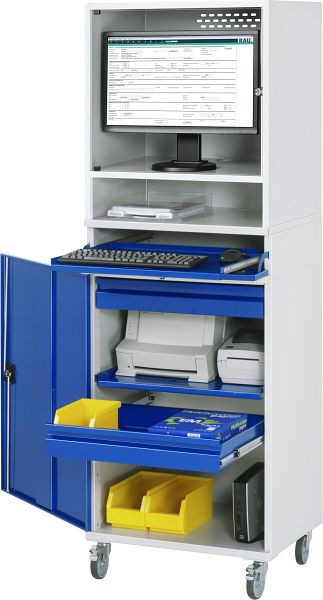 RAU computerkast - model 66, B650 x D520 x H1895 mm, monitorbehuizing B650 x D520 x H710 mm, 07-650-M66-MG5F.11