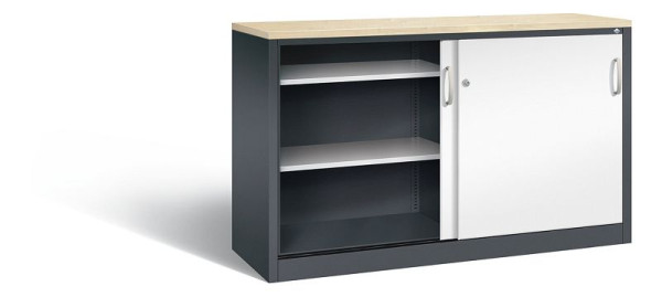 C+P dressoir met schuifdeuren Acurado, H1000xB1600xD500mm, kleur: zwartgrijs / verkeerswit, beugelgreep, 2156-00 S10134