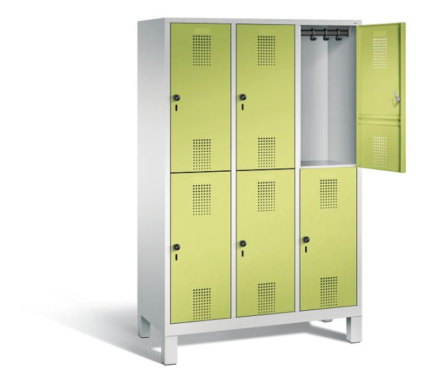 C+P locker dubbeldekker Evolo, H1850xB1200xD500mm, kleur: lichtgrijs / virid groen, 48310-32 S10080