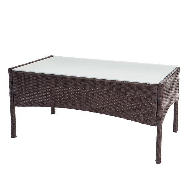 Mendler Halden tuintafel van polyrotan, bijzettafel met glazen blad, bruin gemêleerd, 52040