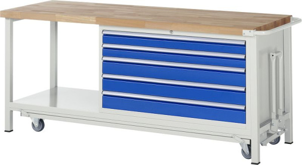 RAU neerlaatbare werkbank 8000 - model 8371, B2000 x D700 x H880 mm, onderbouwbak rechts, 5x laden: 2xH90, 3xH120 mm, 05-8371A6-207B4F.11