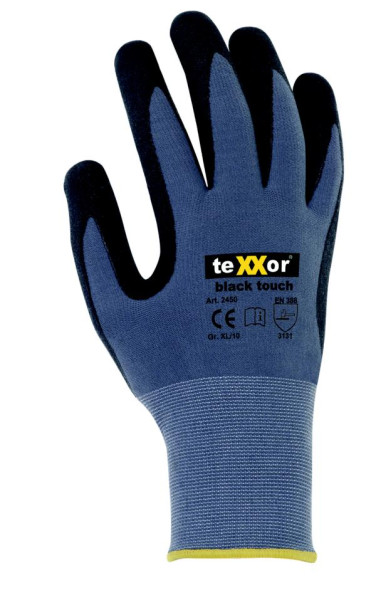 teXXor nylon gebreide handschoenen "black touch", maat: 10, verpakking: 144 paar, 2450-10