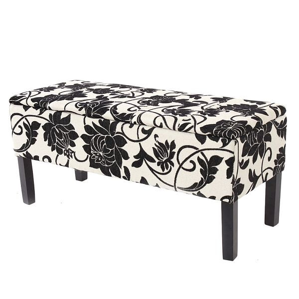 Mendler Bankbank Renens opbergkist stof/textiel 95x36x44 cm, jacquard zwart, 21455