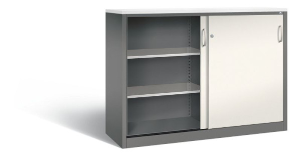 C+P dressoir met schuifdeuren Acurado, H1200xB1600xD500mm, kleur: vulkaangrijs/parelwit, beugelgreep, 3 niveaus, 2157-1200 S10258