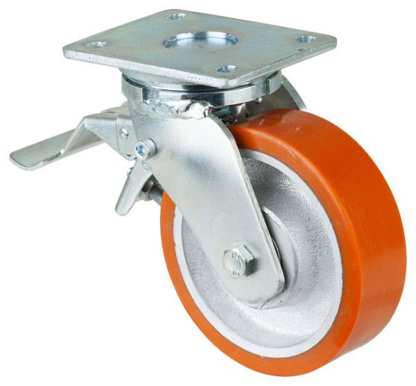BS-wielen Zwaarlastwiel met wiel/slot, breedte 50 mm, Ø160 mm, tot 850 kg, gegoten polyurethaan 95 Shore A, gegoten lichaam, kogellagers, RR120.C10.160