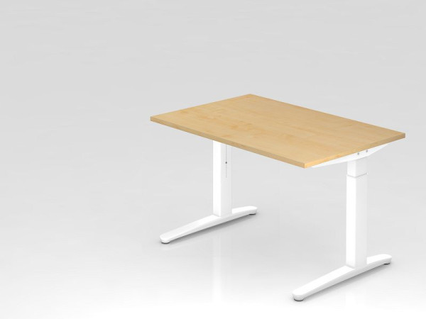 Hammerbacher bureau C-onderstel 120x80cm esdoorn/wit, aluminium loper wit, VXB12/3/WW