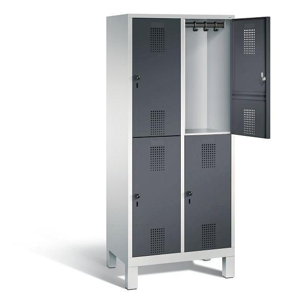 C+P locker dubbeldekker Evolo, H1850xW810xD500mm, kleur: lichtgrijs/zwartgrijs, 48310-22 S10131