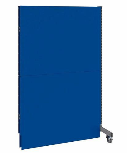 DENIOS mobiele akoestische scheidingswand, opzetpaneel, B 1250, H 2000 mm, tweezijdige akoestische geperforeerde plaat, grijs/blauw, 293119