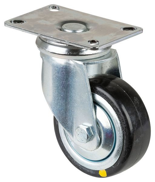 BS-wielen Zware apparaatwielen, breedte 30 mm, Ø80 mm, tot 80 kg, grijs rubber, elektrisch geleidend, kogellagers, plaat, VE = 2 stuks, C100.A89.080