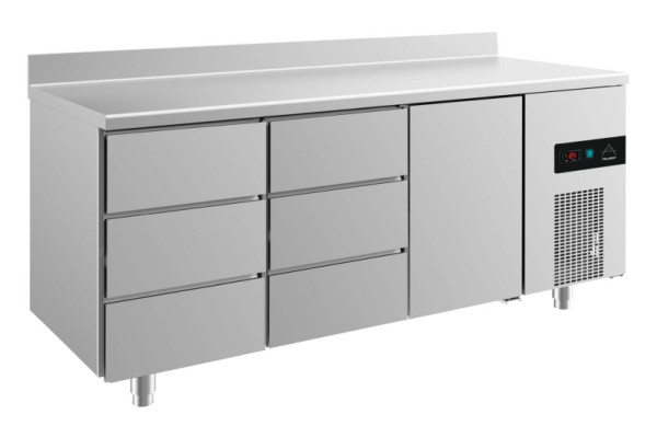 A&S Polarny koeltafel -2 tot +8°C met 1x deur rechts en 2x drie laden, 1865 x 700 x 850 mm, met opstaande rand, KT3DDTA