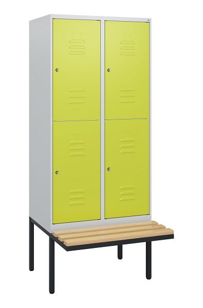 C+P dubbeldekskast Classic PLUS, 2 compartimenten, 1950x800x815mm, 7035/0024, cilindersloten, beukenhouten zitlatten, zitting, 0803405-22 S10040
