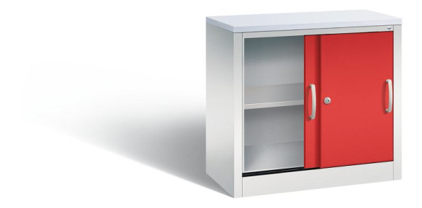 C+P dressoir met schuifdeuren Acurado, H720xB800xD400mm, kleur: lichtgrijs / vuurrood, beugelgreep, 2 niveaus, 5722-00 S10348