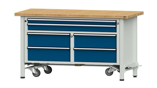 ANKE werkbanken kistwerkbank, model 255 V, 1500 x 700 x 840 mm, RAL 7035/5010, BMP 40 mm, met neerlaatbare aandrijfinrichting, 304.208