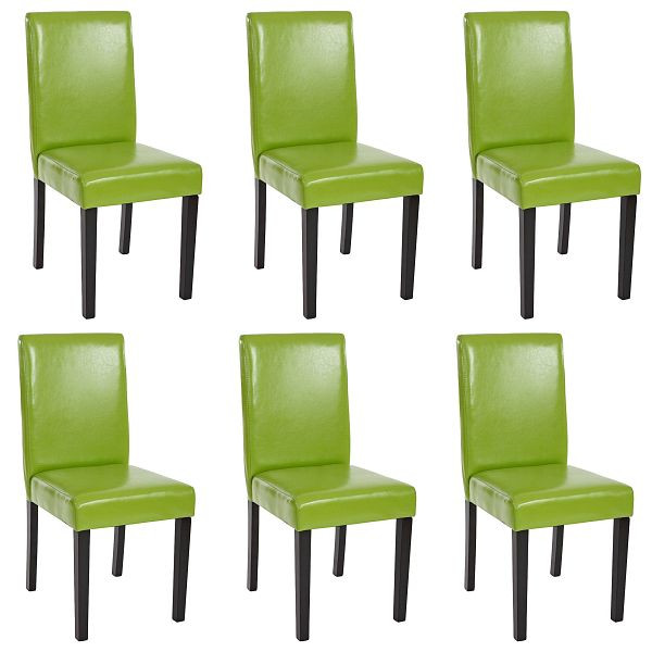Mendler set van 6 eetkamerstoelen, keukenstoelen, Littau, kunstleer, groen, donkere poten, 33693+33707