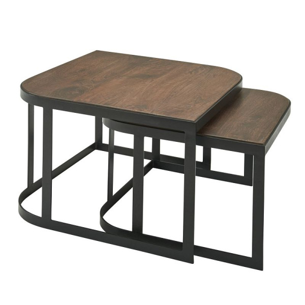 Wohnling salontafel set van 2 mango massief hout/metaal, donker, WL6.341