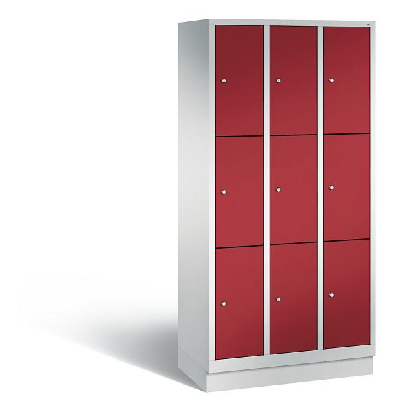 C+P Lockerkast Evolo, 9 vakken, H1800B900D500 mm, Grijs/robijnrood, 48020-303 S10289