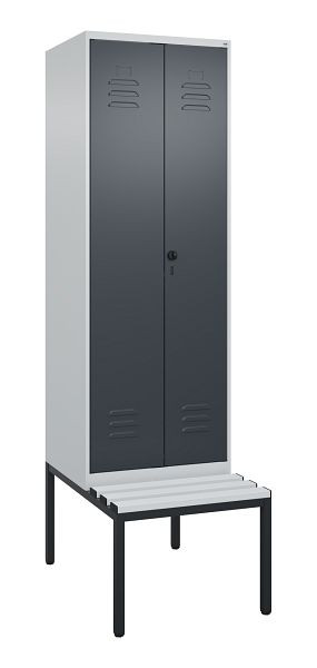 C+P luierkastje Classic PLUS SW, 2 vakken, 2120x600x815mm, 7035/7016, draaibare sluiting, met bankje eronder, 0800527-20 S10038