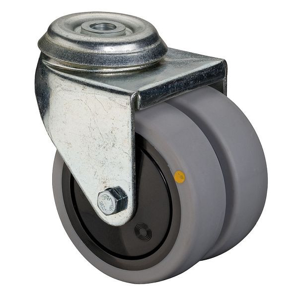 BS rollenapparaat dubbele rol, breedte 2x24 mm, Ø75 mm, tot 80 kg, grijs rubber, elektrisch geleidend, kogellager, VE 2 stuks, B101.A89.075