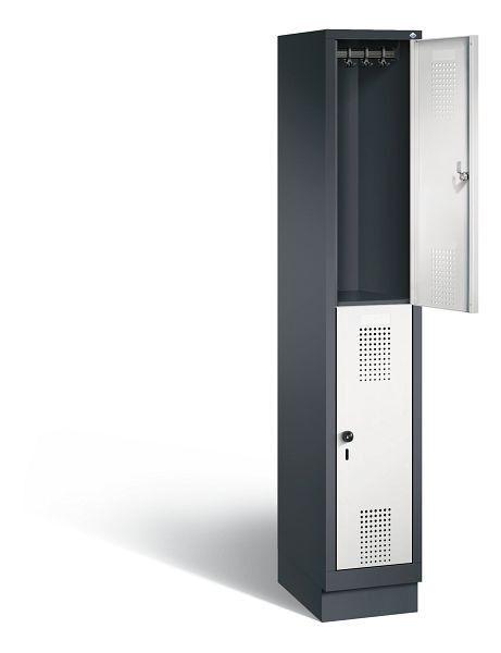 C+P locker dubbeldekker Evolo, H1800xB320xD500mm, kleur: zwartgrijs/lichtgrijs, 48320-10 S10033
