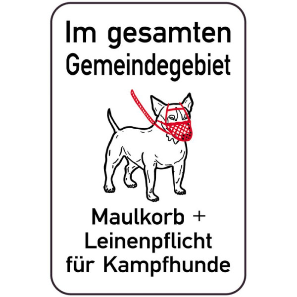 Steen HGS hondenbord, muilkorf + riemplicht voor vechthonden in de hele gemeente, 400 x 600 mm, 14880