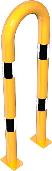 Schak-stootbescherming stalen buis Ø 76 mm geel/zwart, totale breedte: 400 mm, hoogte boven de grond: 1150 mm, voor plugbevestiging, 477_07PBG