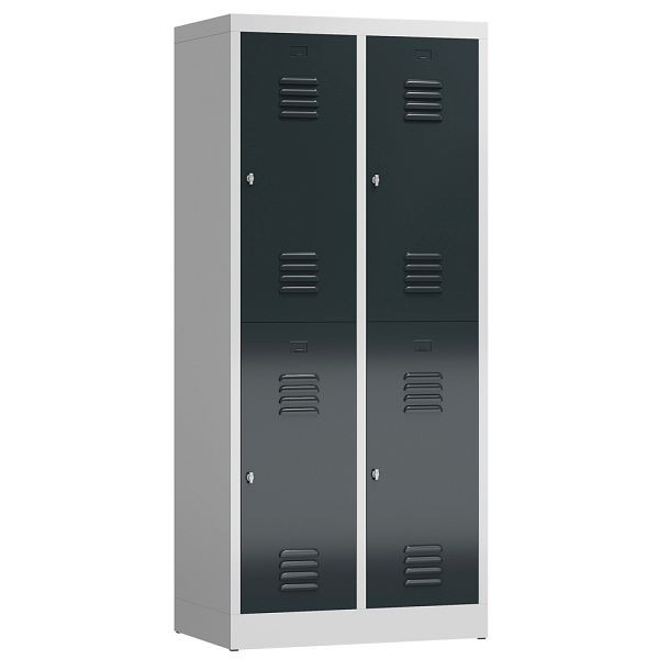 Lüllmann ClassiX kledingkast, 2 vakken, dubbeldekker, 1800 x 800 x 500 mm, lichtgrijs/antracietgrijs, X-523228