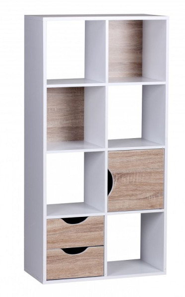 Wohnling boekenkast 60 x 120 x 29 cm wit Sonoma eiken met lades en deur, WL1.429