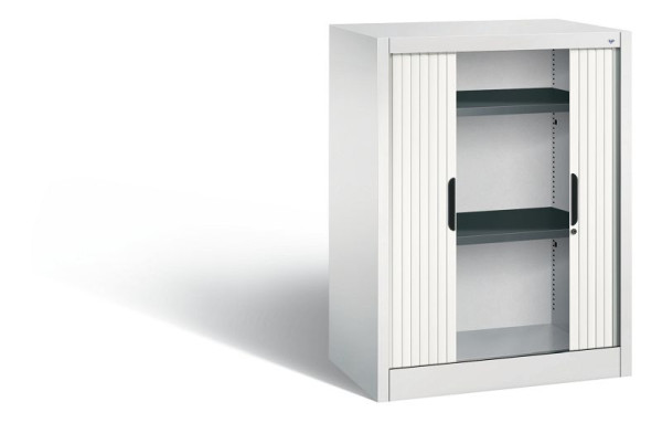 C+P dressoir met luiken Omnispace, H1030xB800xD420mm, kleur: lichtgrijs/verkeerswit, verzonken greep, 2 niveaus, 3241-00 S10156
